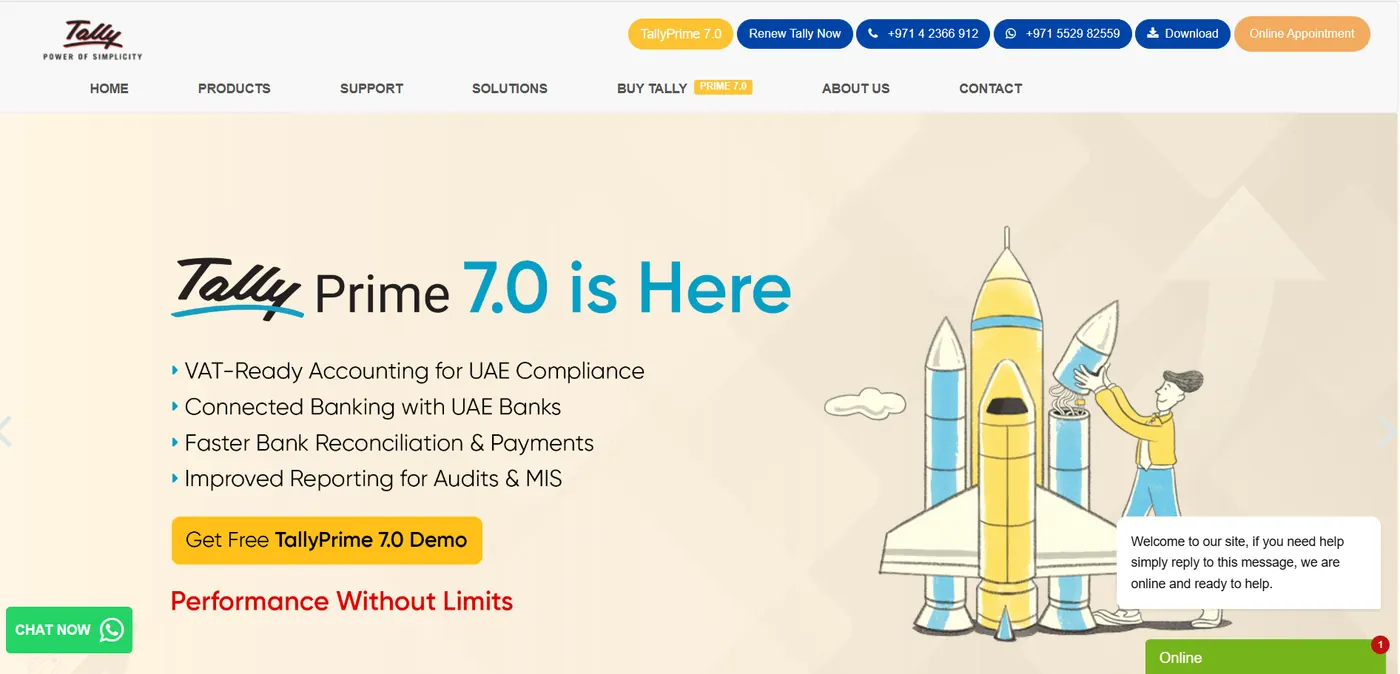tally download step 1 on tallysolutions-uae.com showing version selection