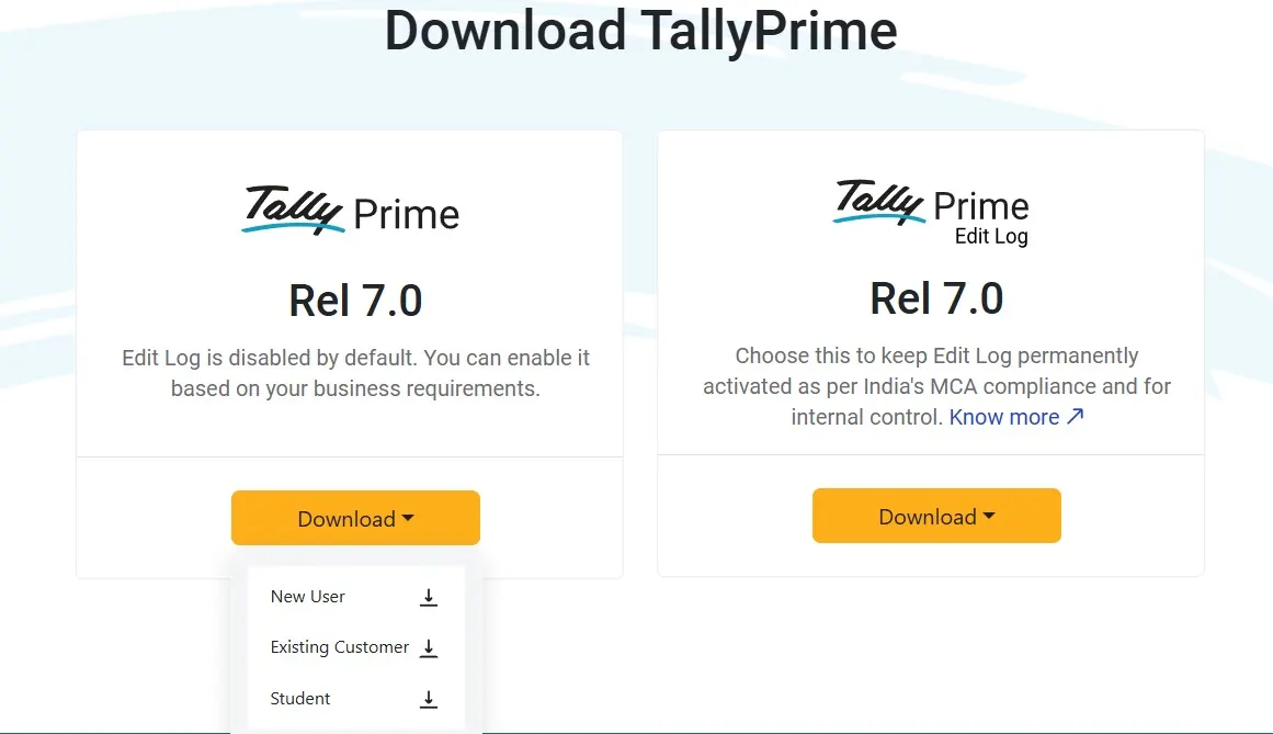 tally download step 3 select user type