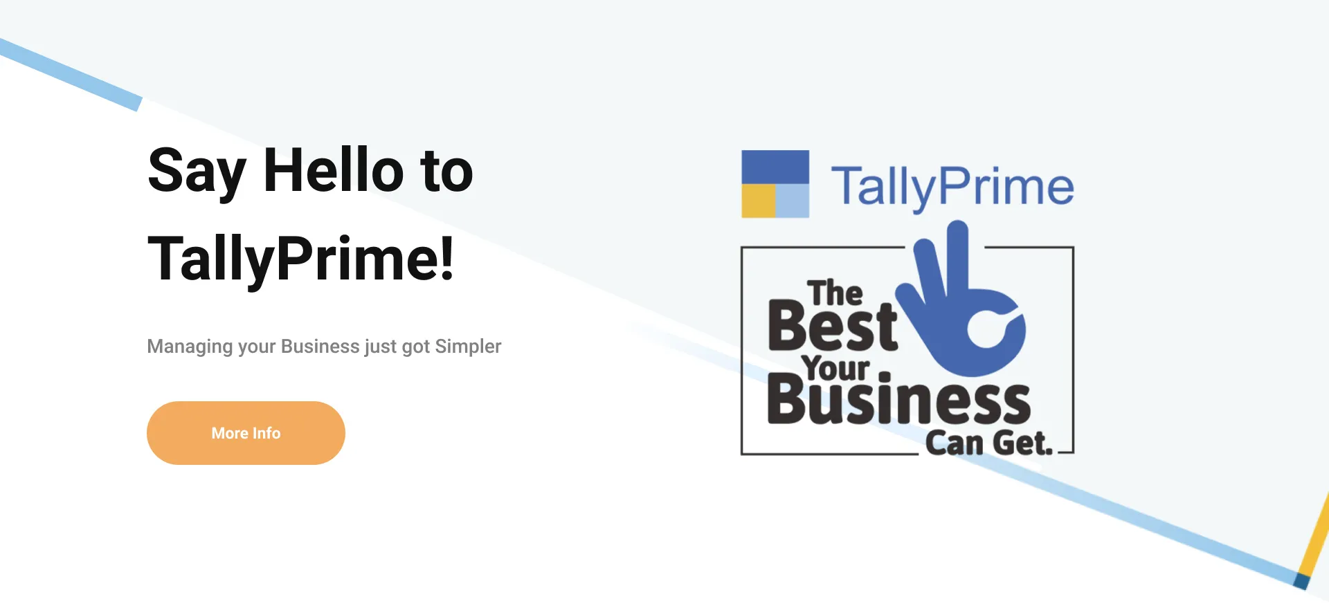 The logo of Tally Prime with a welcome message