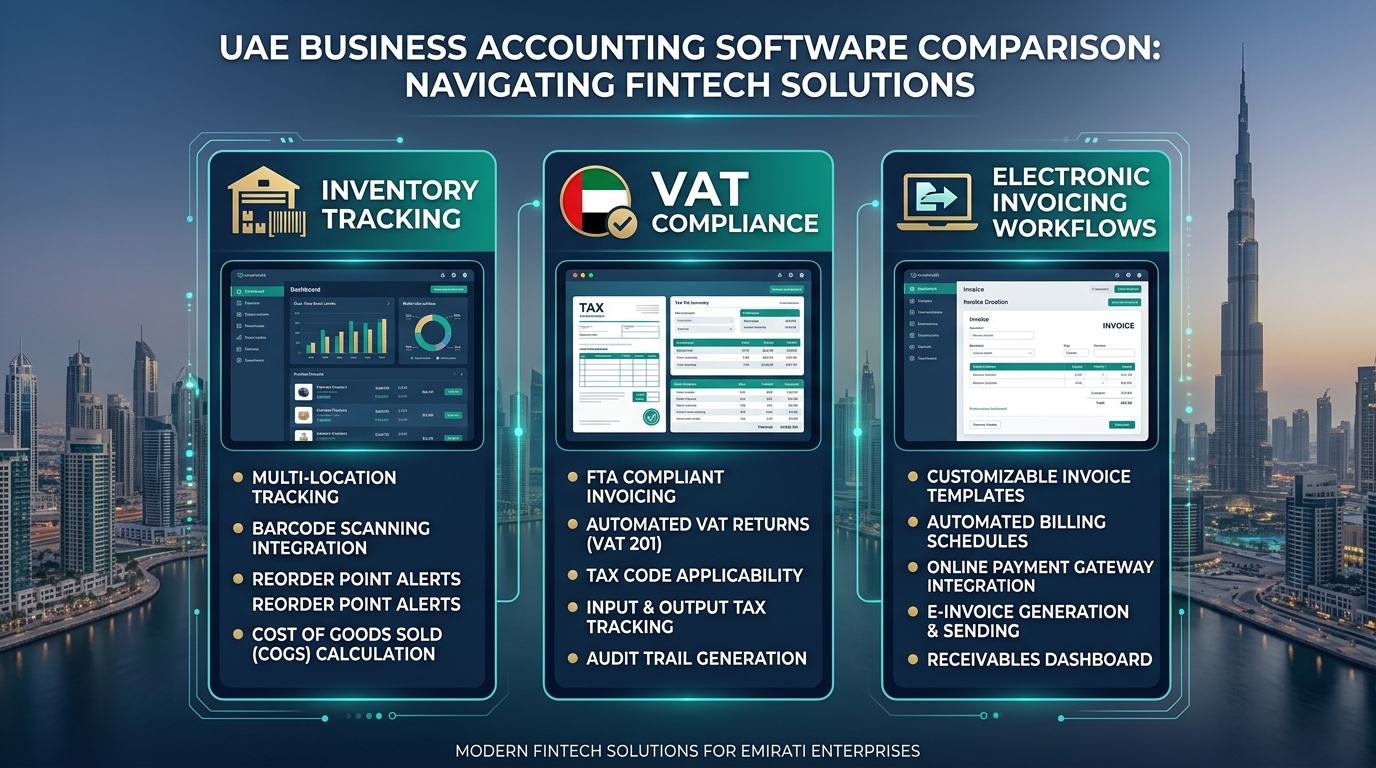 UAE Business Accounting Software Comparison - Inventory, VAT Compliance, and E-Invoicing Workflows