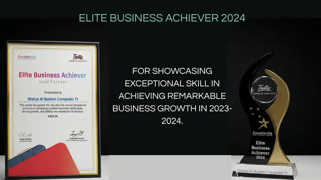 Tally Excellentia Elite Business Achiever 2024 certificate and trophy for business growth in 2023-24
